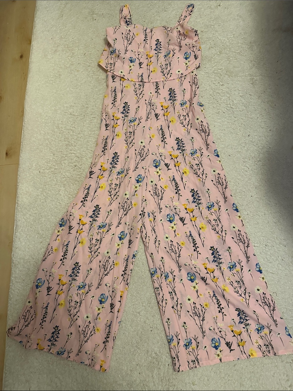 SHEIN Pink Floral Ruffle Wide-Leg Jumpsuit